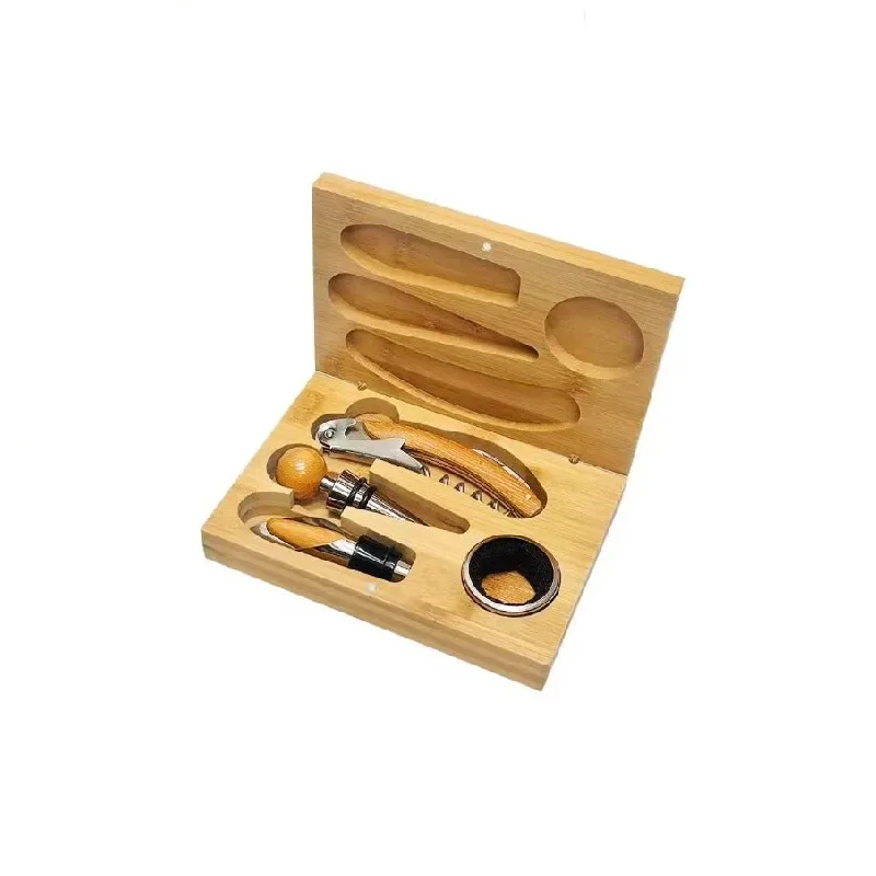 Set para Vinos 4 Piezas Caja de Bambú Natural