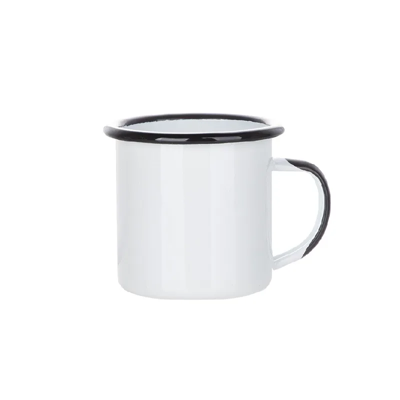 Tazas Esmaltada Blanca Borde Negro 12oz.
