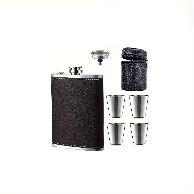 Set de 1 Petaca y 2 Vasos de Acero Inoxidable